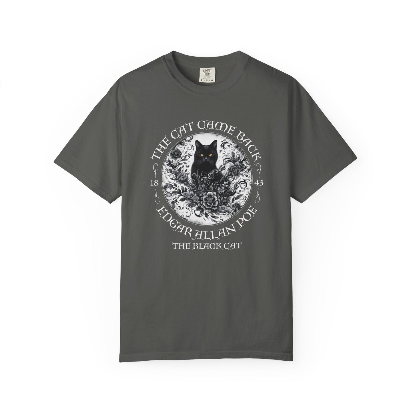 Gothic Cat TShirt Edgar Allan Poe The Black Cat Dark Academia Cottagecore Aesthetic Book Lover Gift Haunting Apparel Halloween Fall Tee T-Shirt Printify Pepper S