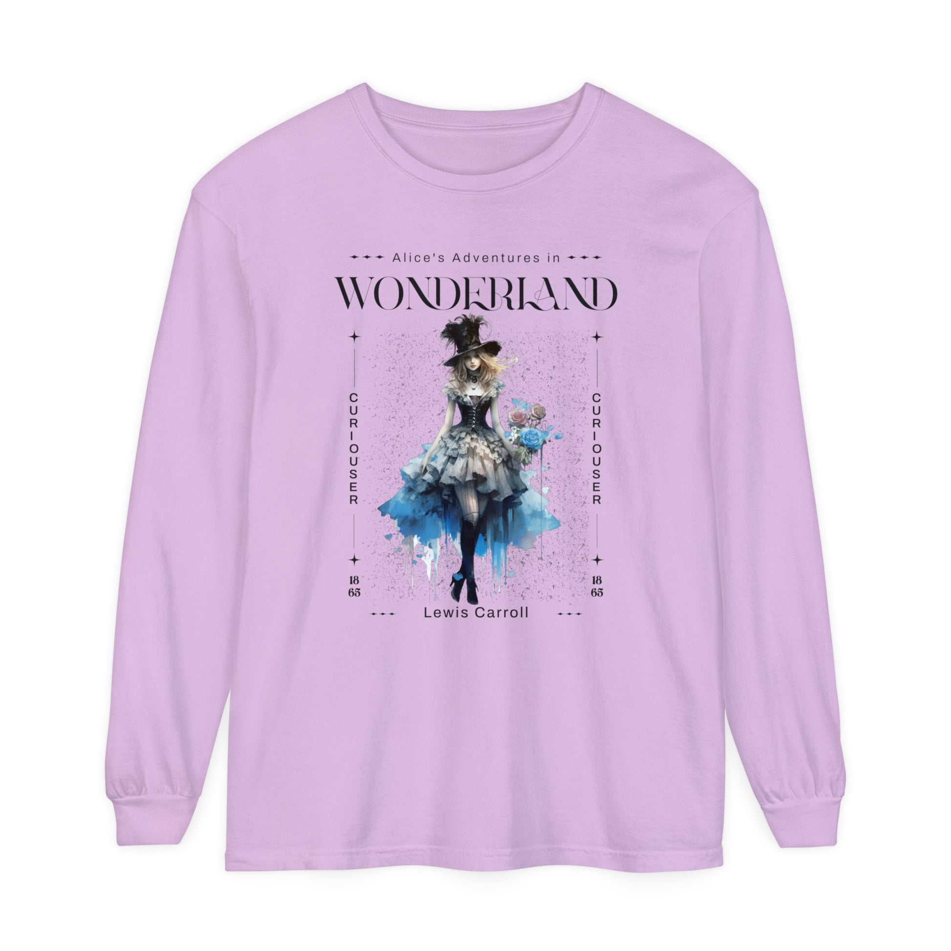 Alice In Wonderland Long Sleeve Shirt, Lewis Carroll Whimsigoth Streetwear Academia TShirt, Mad Hatter's Tea Party Tee Bookish Booktok Gift Long-sleeve Printify Orchid S