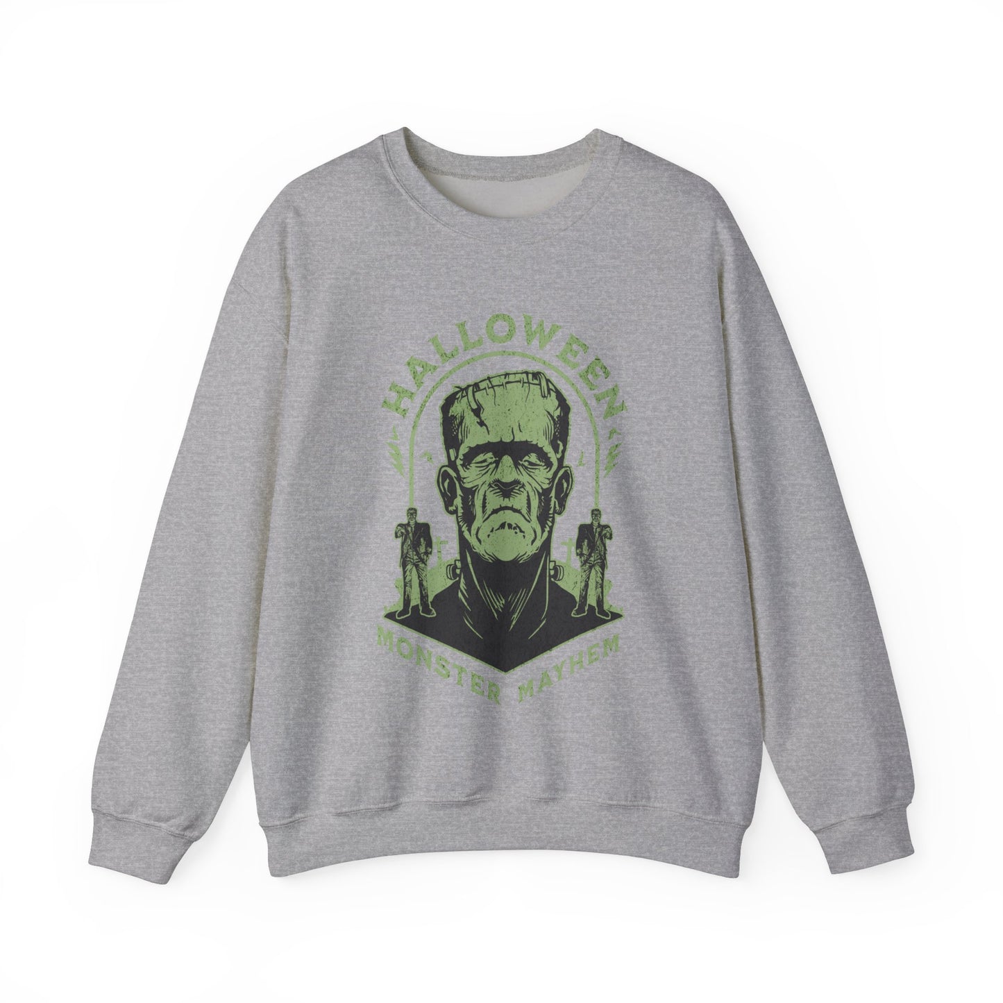 Vintage Halloween Frankenstein Monster Graphic Sweatshirt, Creepy Spooky Book Lover Gift, Horror Movie, Fall Festival Party Sweater. Sweatshirt Printify S Sport Grey