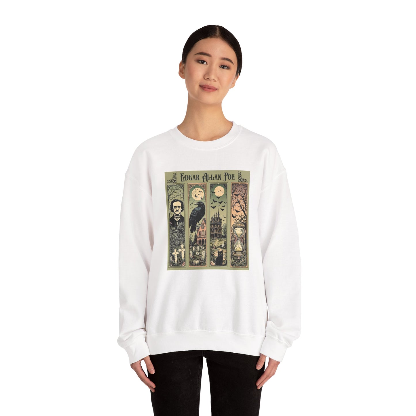 Edgar Allan Poe Sweatshirt The Raven Nevermore Gothic Horror Sweater Dark Academia Macabre Halloween Gift for Book Lovers Birthday Christmas Sweatshirt Printify