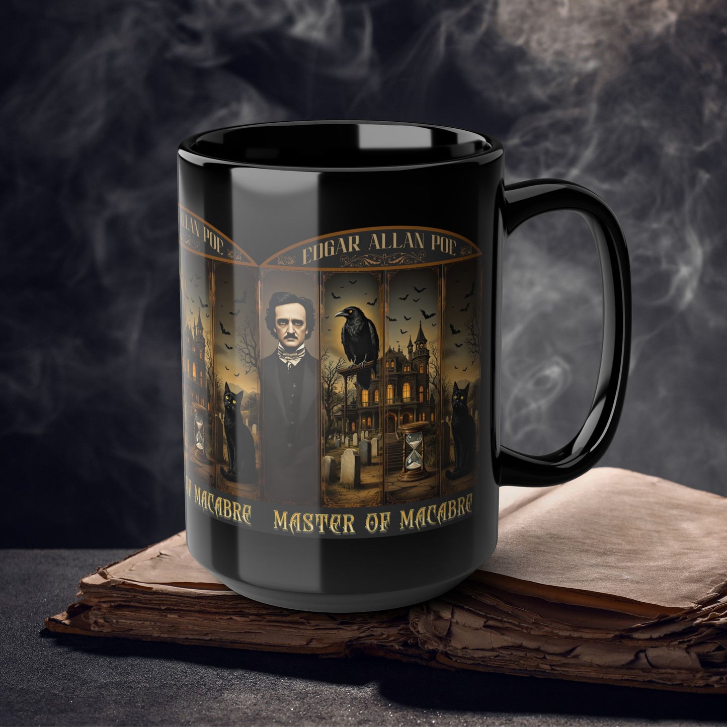 Edgar Allan Poe Mug Gothic Literary Gift For Book Lover Dark Academia Macabre Fall Coffee Cup Halloween Poetember Party Gift For Bookclub Mug Printify 15oz