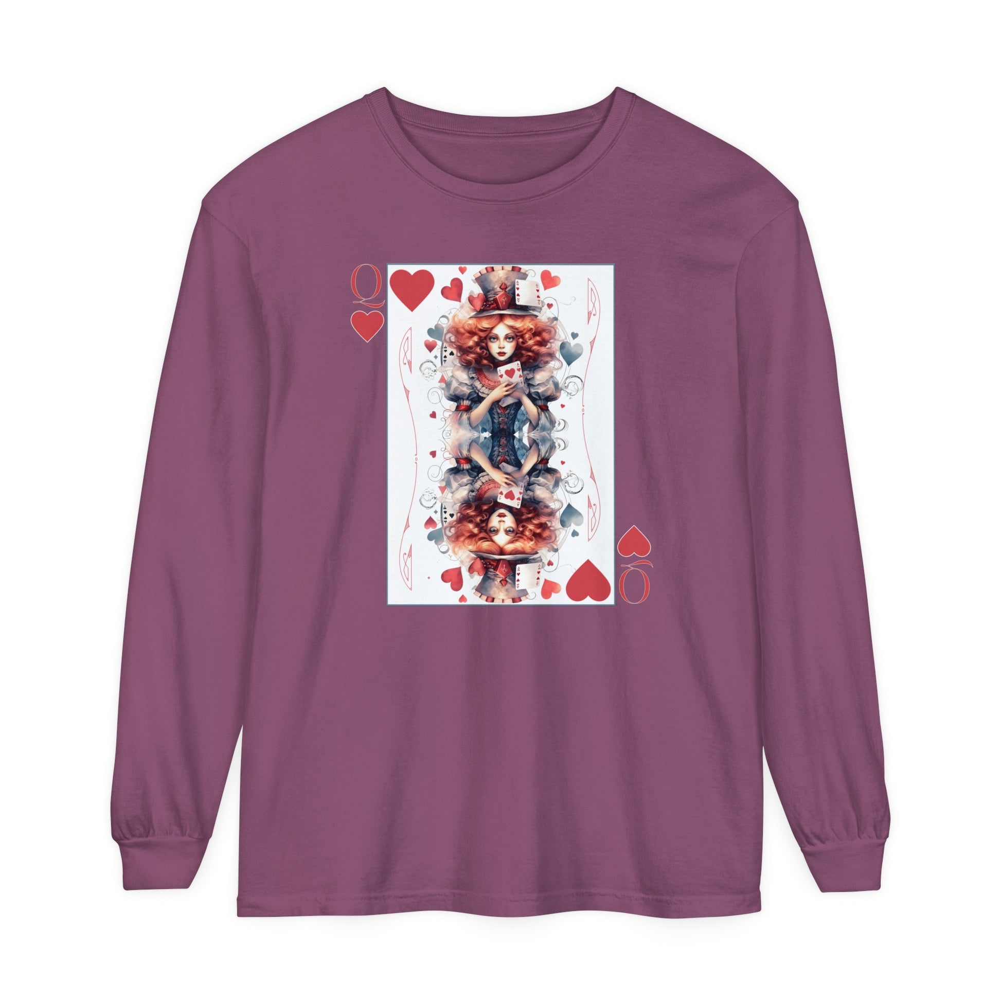 Queen of Hearts Long Sleeve Shirt Alice In Wonderland Lewis Carroll Whimsigoth Academia TShirt Mad Hatter Tea Party Tee Bookish Booktok Gift Long-sleeve Printify Berry S
