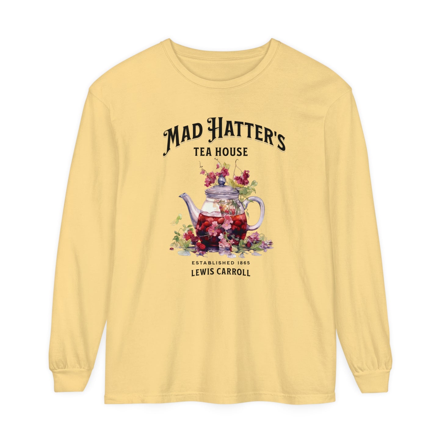 Mad Hatter's Tea Long Sleeve Shirt Alice In Wonderland Lewis Carroll Whimsigoth Academia TShirt Mad Hatter Tea Party Tee Bookish Booktok Long-sleeve Printify Butter S