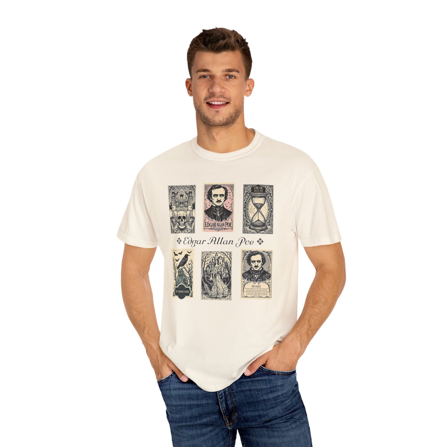 Edgar Allan Poe T-Shirt Gothic Graphic Tee The Raven Nevermore Quote Horror Literature Shirt Dark Academia Aesthetic Halloween Party Gift T-Shirt Printify