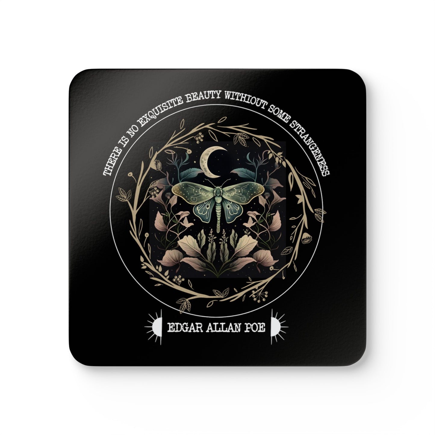 Edgar Allan Poe Coffee Mug Coaster, Fairycore Night Garden, Book Lover, Gothic Botanical Housewarming, Light, Dark Academia, Literary Gift Home Decor Printify