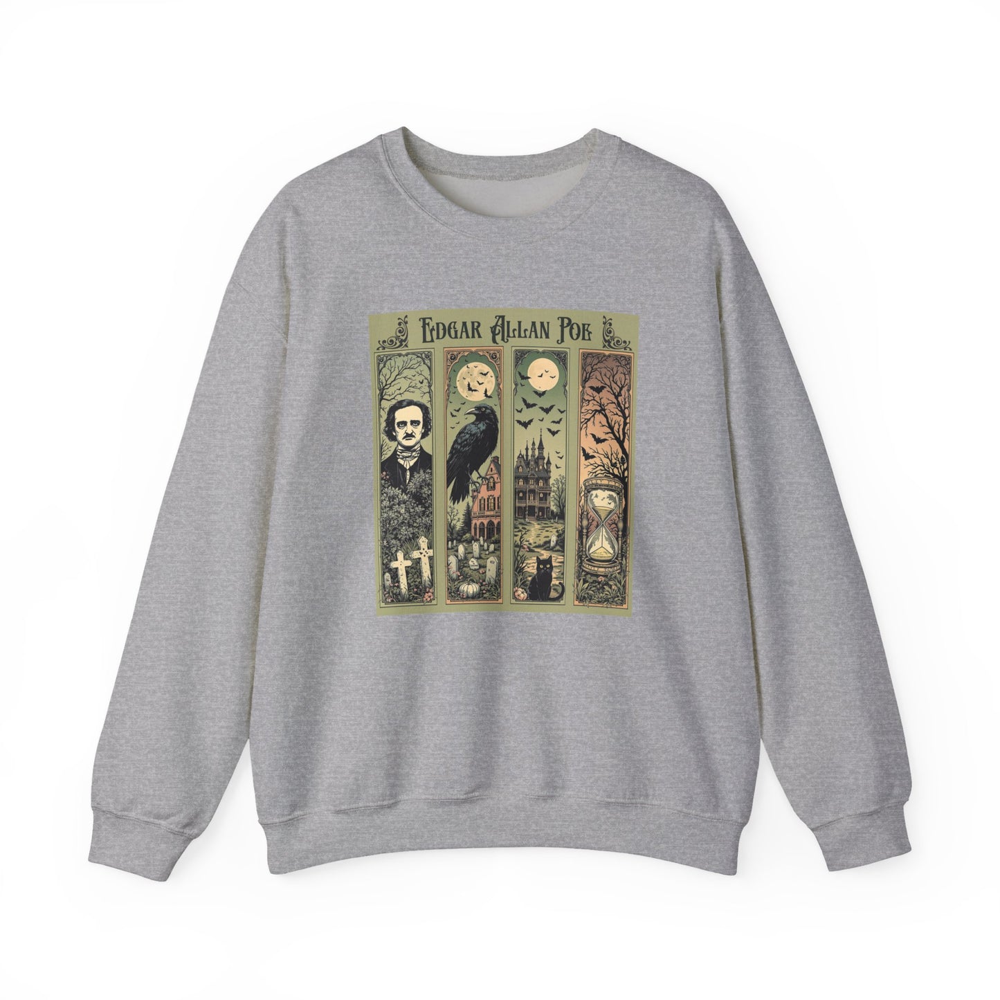 Edgar Allan Poe Sweatshirt The Raven Nevermore Gothic Horror Sweater Dark Academia Macabre Halloween Gift for Book Lovers Birthday Christmas Sweatshirt Printify Sport Grey S