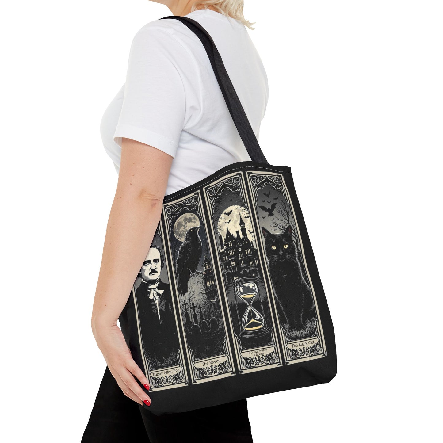 Edgar Allan Poe Tote Bag Gothic Literary Gift for Book Lover Dark Academia Macabre Accessory Halloween Tote Fall School Bag for Poetember Bags Printify