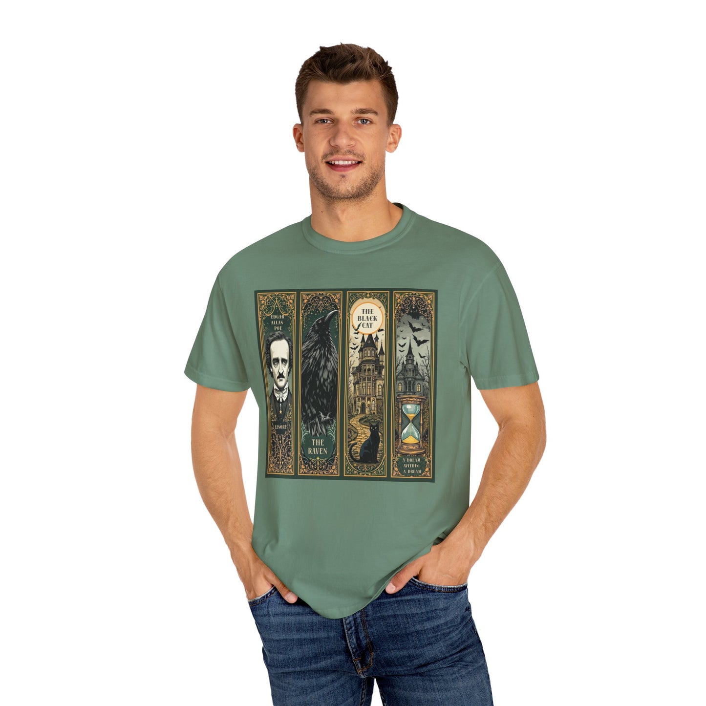 Edgar Allan Poe T-Shirt Gothic Graphic Tee The Raven Nevermore Quote Horror Literature Shirt Dark Academia Aesthetic Halloween Party Gift