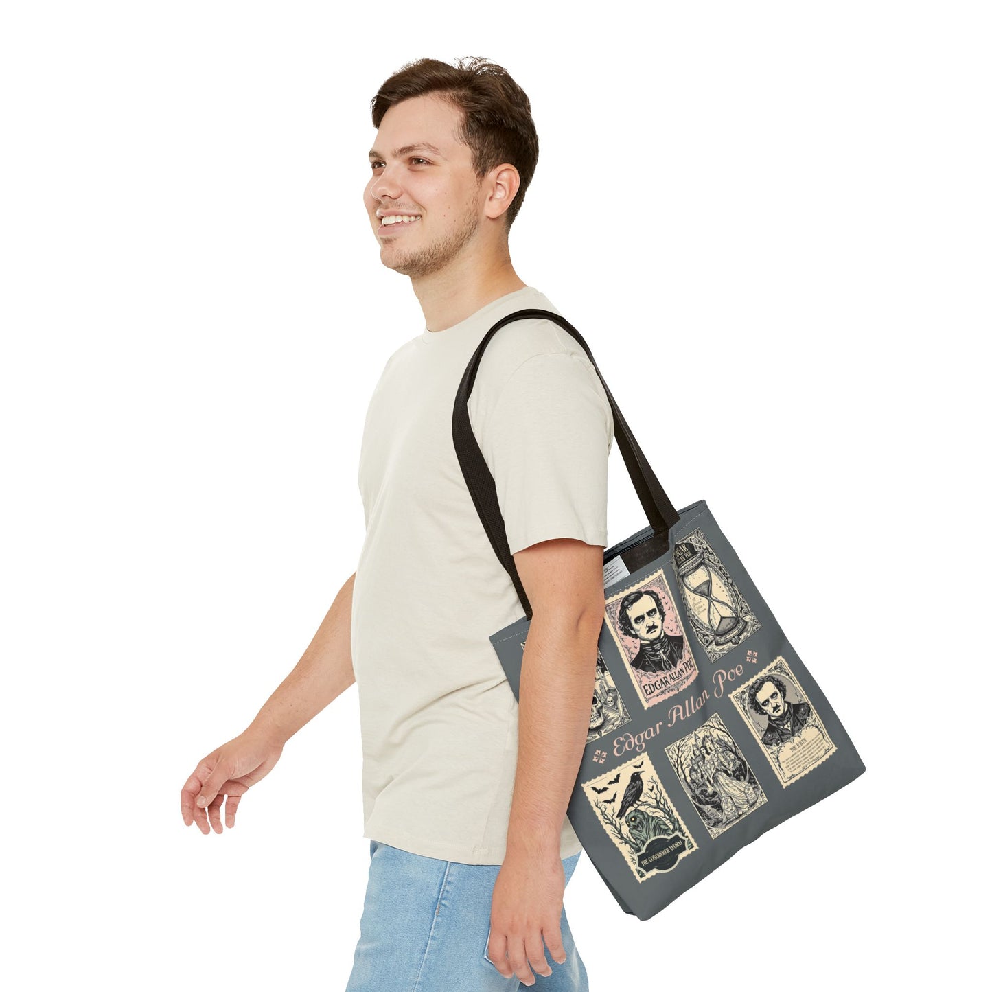 Edgar Allan Poe Tote Bag Gothic Literary Gift for Book Lover Dark Academia Macabre Accessory Halloween Tote Fall School Bag for Poetember Bags Printify