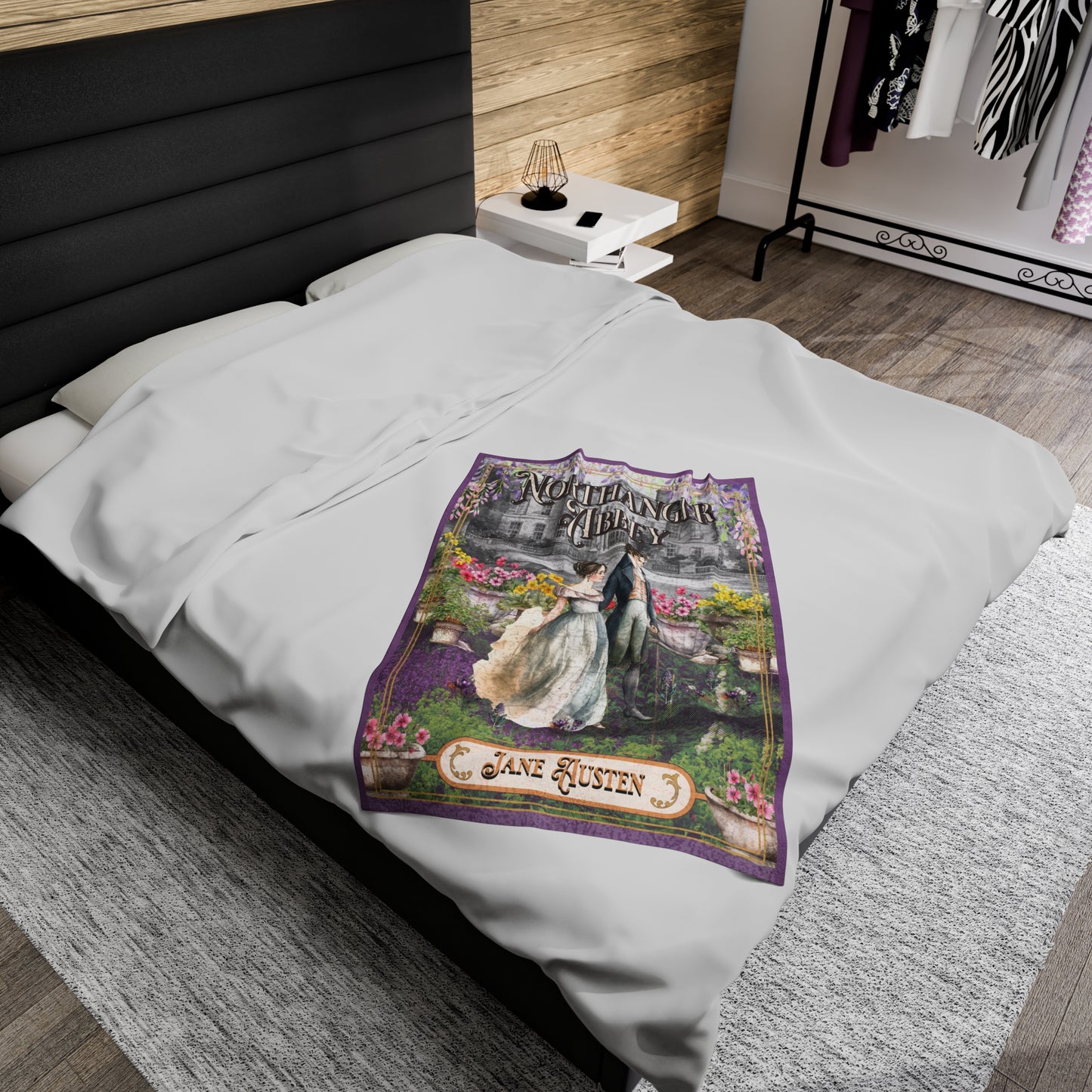 Jane Austen Plush Throw Blanket, Northanger Abbey Historical Romance Gift, Bookish Literary Jane Austen Fan Art Gift, Gift for Her, Bookclub All Over Prints Printify