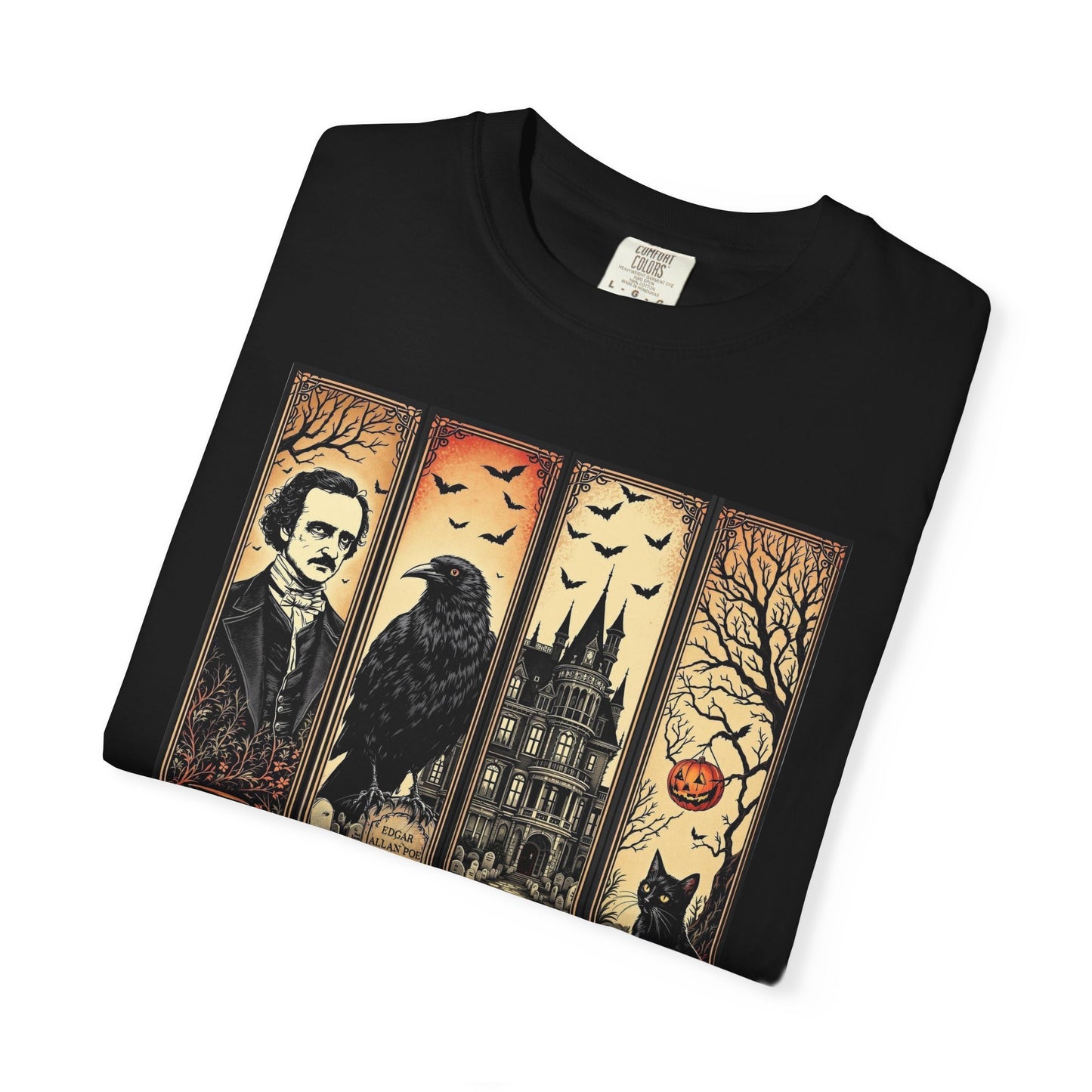 Edgar Allan Poe T-Shirt Gothic Graphic Tee The Raven Nevermore Quote Horror Literature Shirt Dark Academia Aesthetic Halloween Party Gift