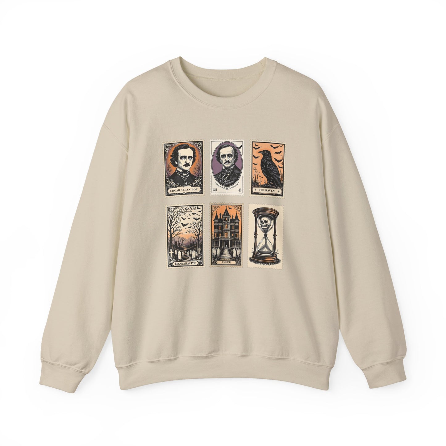 Edgar Allan Poe Sweatshirt The Raven Nevermore Gothic Horror Sweater Dark Academia Macabre Halloween Gift for Book Lovers Birthday Christmas Sweatshirt Printify Sand S