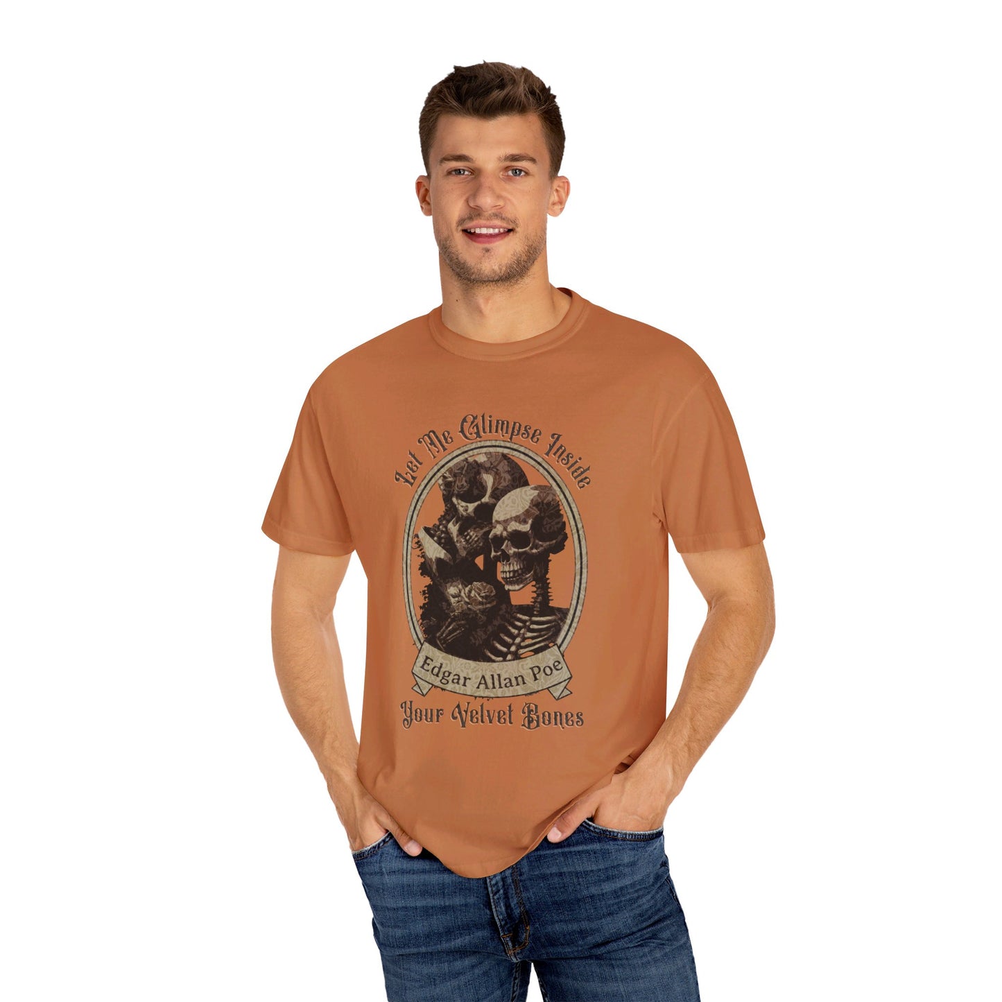Edgar Allan Poe Shirt, Your Velvet Bones Tee, Book, Reading Lover Shirt, Halloween, Gothic, Light Academia Gifts, Comfort Colours TShirt T-Shirt Printify