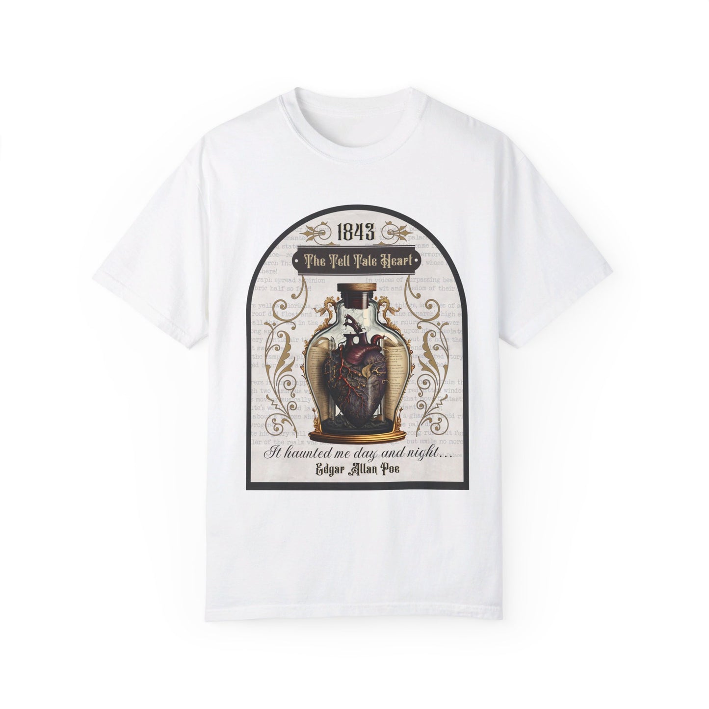 Edgar Allan Poe Shirt, The Tell Tale Heart Tee, Book, Reading Lover Shirt, Halloween, Gothic, Light Academia Gifts, Comfort Colours TShirt T-Shirt Printify White S