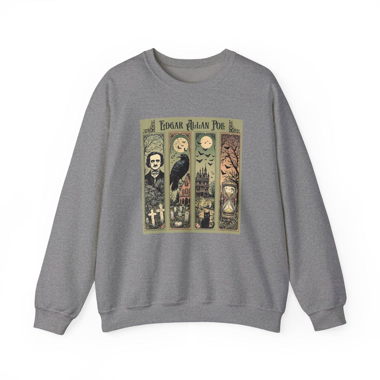 Edgar Allan Poe Sweatshirt The Raven Nevermore Gothic Horror Sweater Dark Academia Macabre Halloween Gift for Book Lovers Birthday Christmas Sweatshirt Printify Graphite Heather S