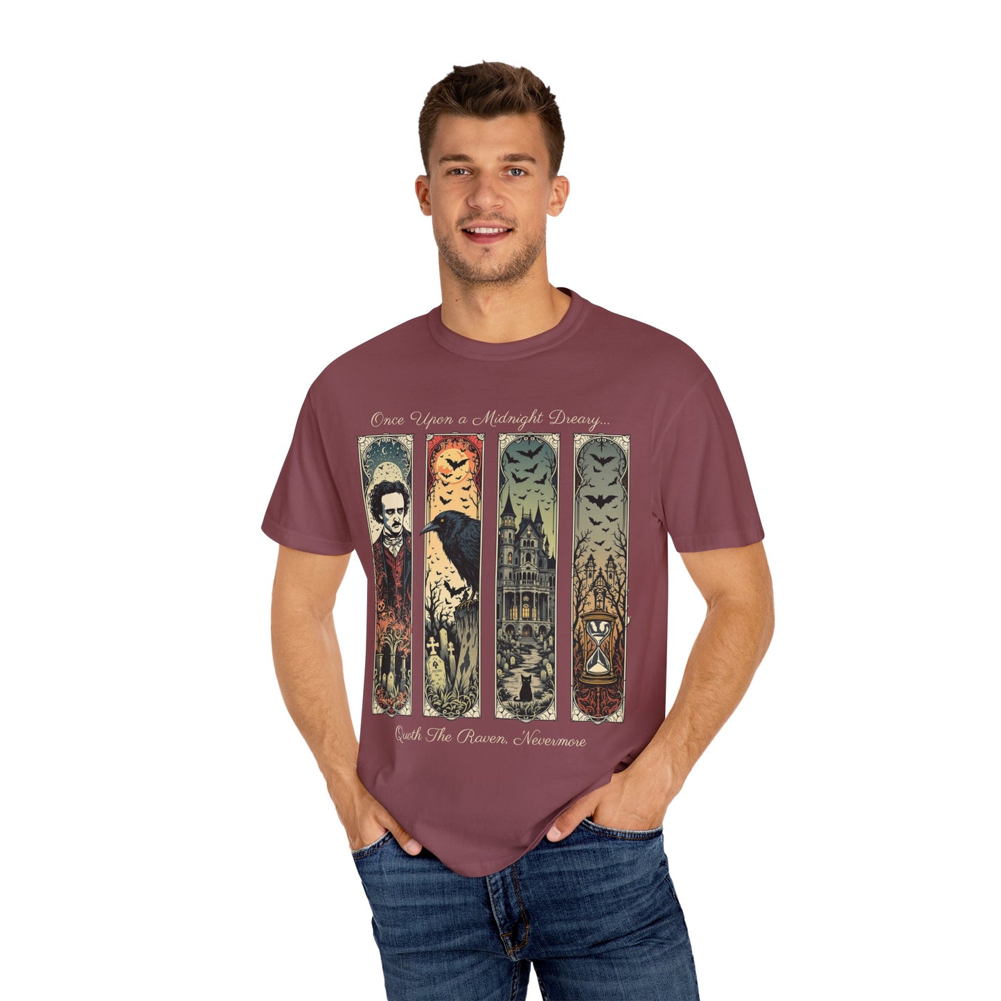 Edgar Allan Poe T-Shirt Gothic Graphic Tee The Raven Nevermore Quote Horror Literature Shirt Dark Academia Aesthetic Halloween Party Gift