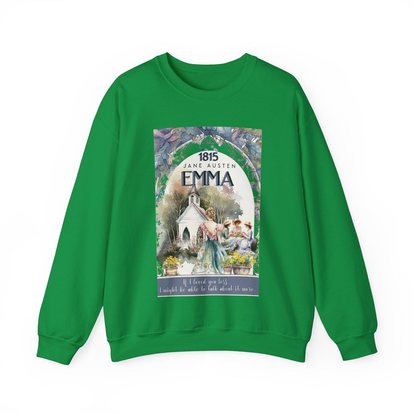 Jane Austen Sweatshirt, Emma Historical Romance Sweater, Bookish Literary Jane Austen Fan Art Gift, Gift for Her, Bookclub Shirt Sweatshirt Printify S Irish Green