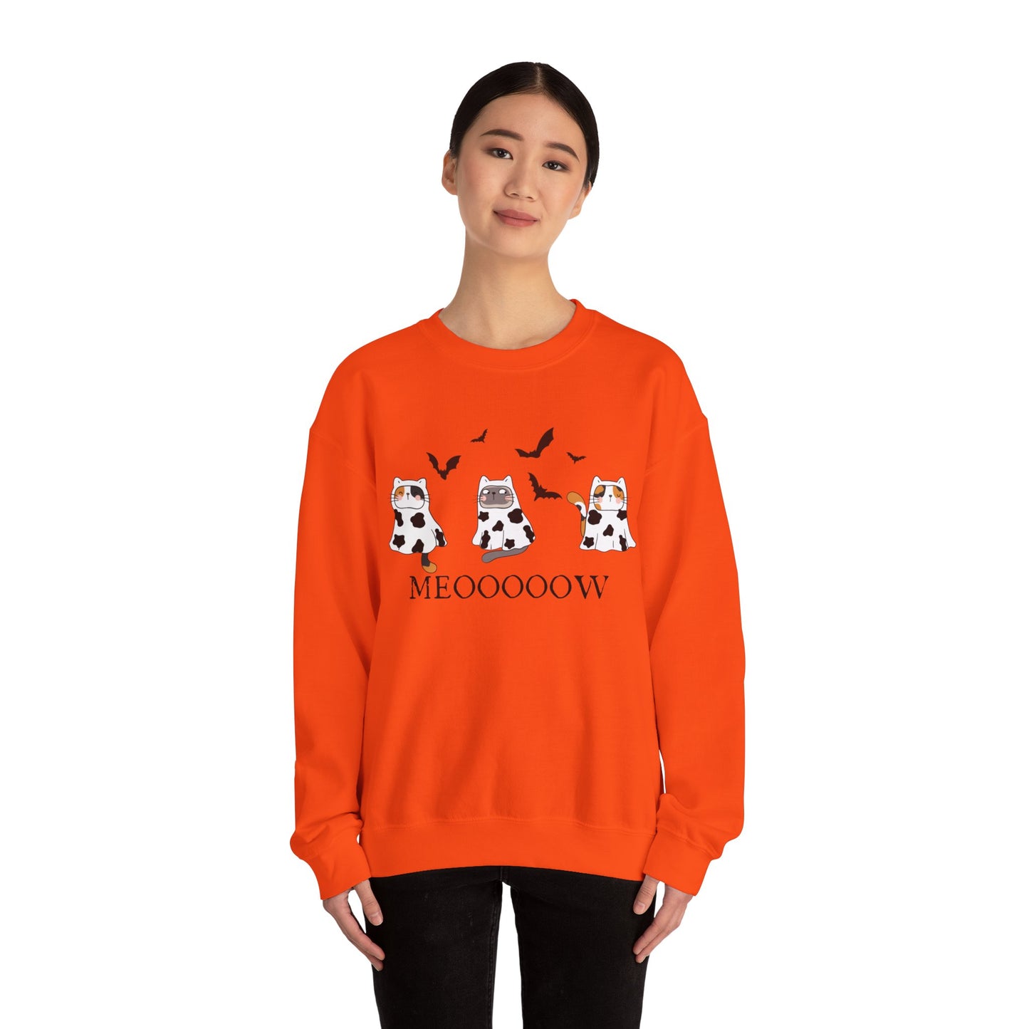 Cute Halloween Cow Ghost Cats Sweatshirt, Cats in Cow Ghost Costumes, Spooky Season Sweater, Halloween Party Shirt, Cat Lover Gift Sweatshirt Printify