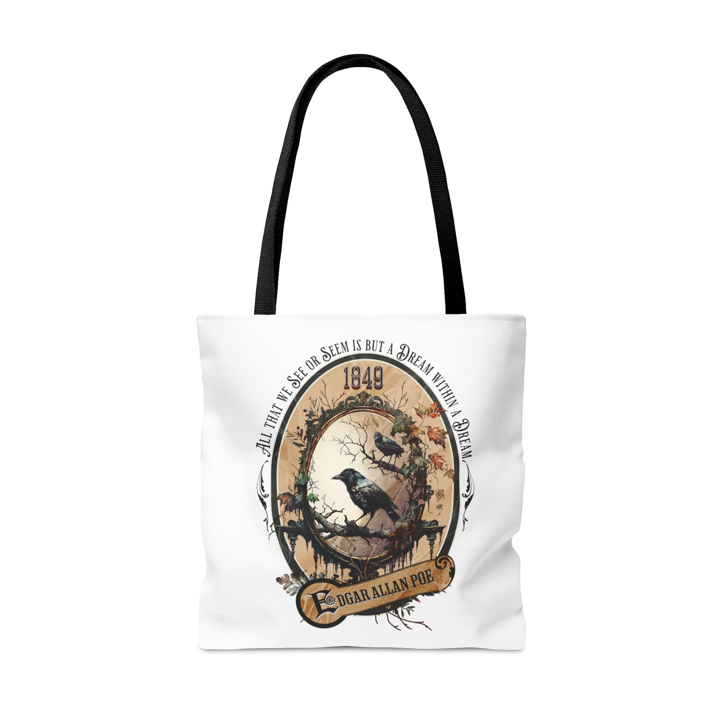 Edgar Allan Poe Tote Bag, Dream Within A Dream Vintage Poetry Lover Shoulder Bag, Dark Academia, Literary, Bookish, Bookclub Gift, Fall Gift Bags Printify Large