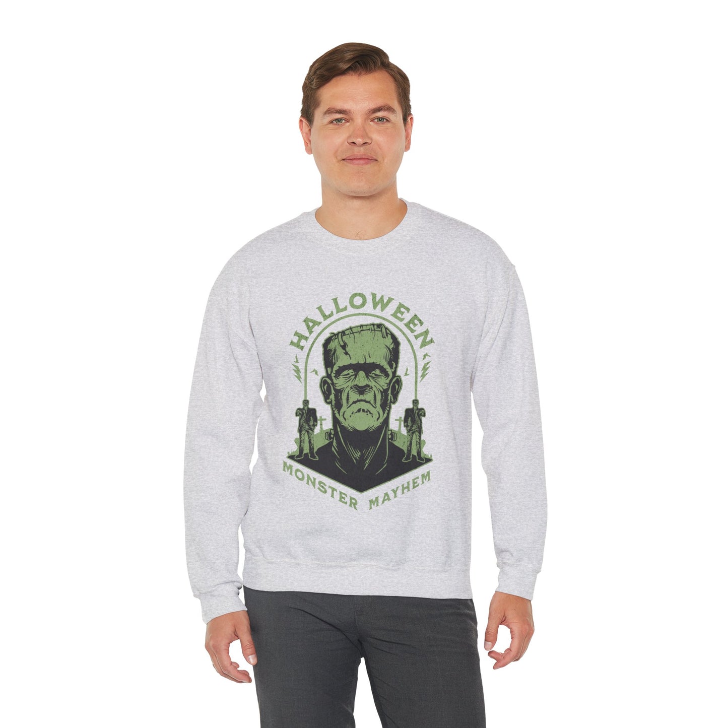 Vintage Halloween Frankenstein Monster Graphic Sweatshirt, Creepy Spooky Book Lover Gift, Horror Movie, Fall Festival Party Sweater. Sweatshirt Printify