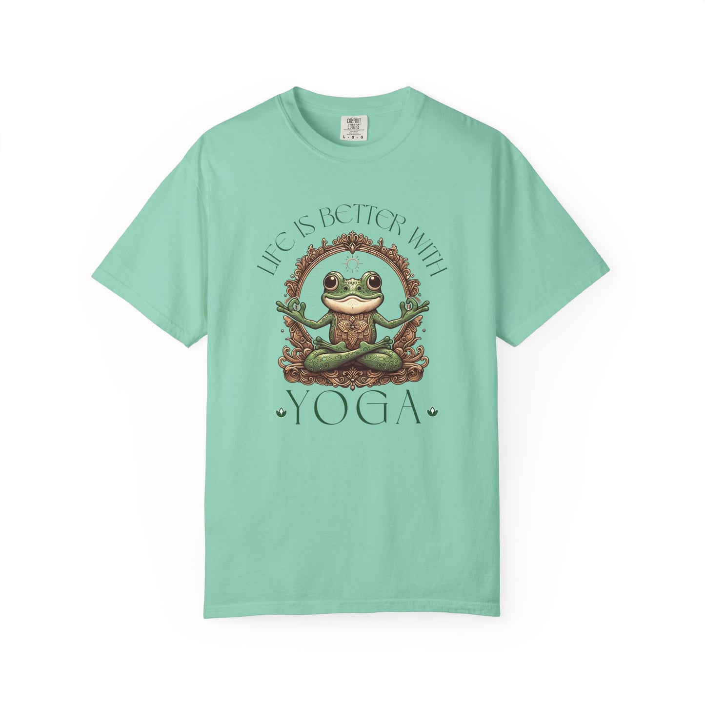 Green Yoga Frog Life Is Better With Yoga Unisex T-Shirt, Casual Wear, Highlander Fan Gift, T-Shirt Printify Island Reef S