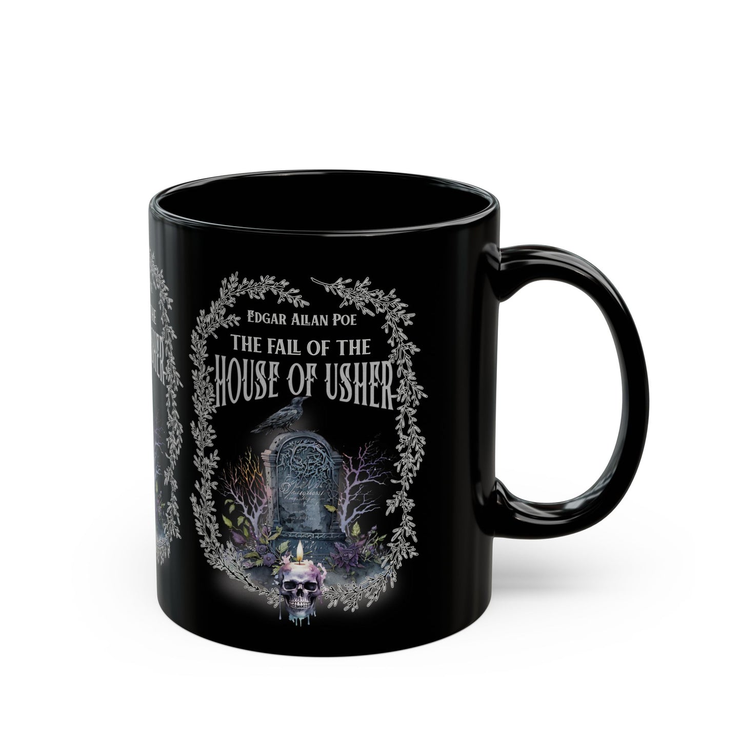 Edgar Allan Poe Coffee Mug The Raven The Fall Of The House of Usher Goth Haunting Horror Movie Books Dark Academia Halloween Bookclub Gift Mug Printify