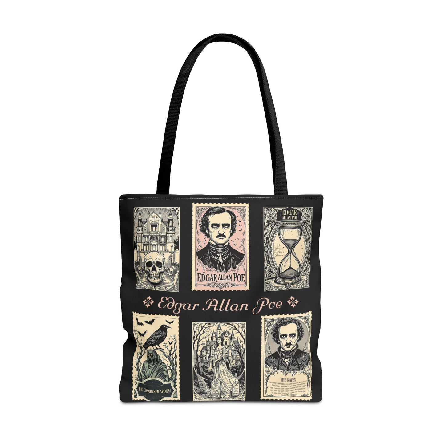 Edgar Allan Poe Tote Bag Gothic Literary Gift for Book Lover Dark Academia Macabre Accessory Halloween Tote Fall School Bag for Poetember Bags Printify 18" × 18'' Black