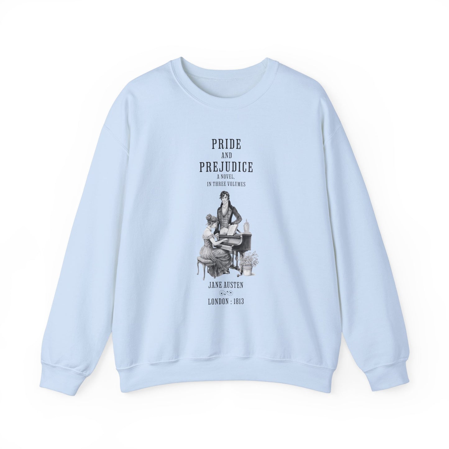 Jane Austen Sweatshirt, Pride & Prejudice Historical Romance Sweater, Bookish Literary Jane Austen Fan Art Gift for Her, Bookclub Shirt Sweatshirt Printify S Light Blue