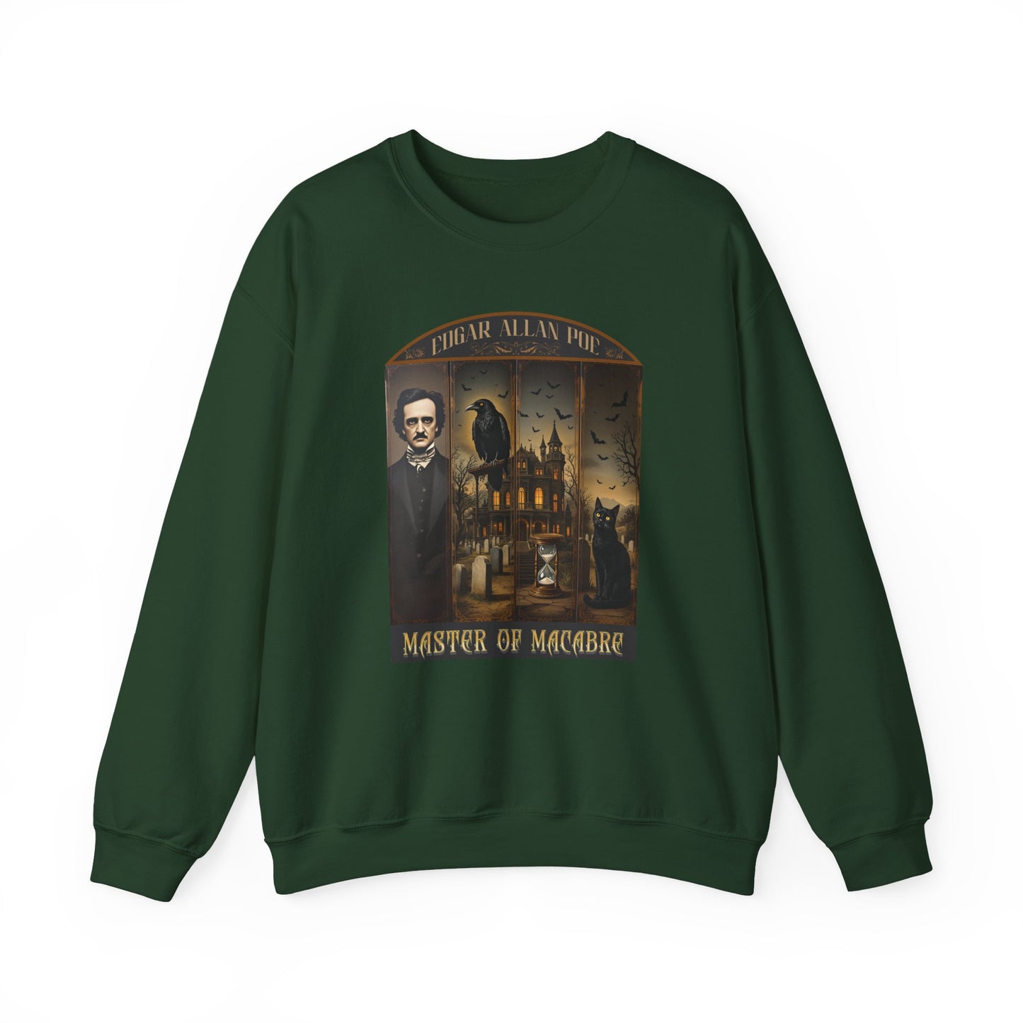 Edgar Allan Poe Sweatshirt The Raven Nevermore Gothic Horror Sweater Dark Academia Macabre Halloween Gift for Book Lovers Birthday Christmas Sweatshirt Printify Forest Green S