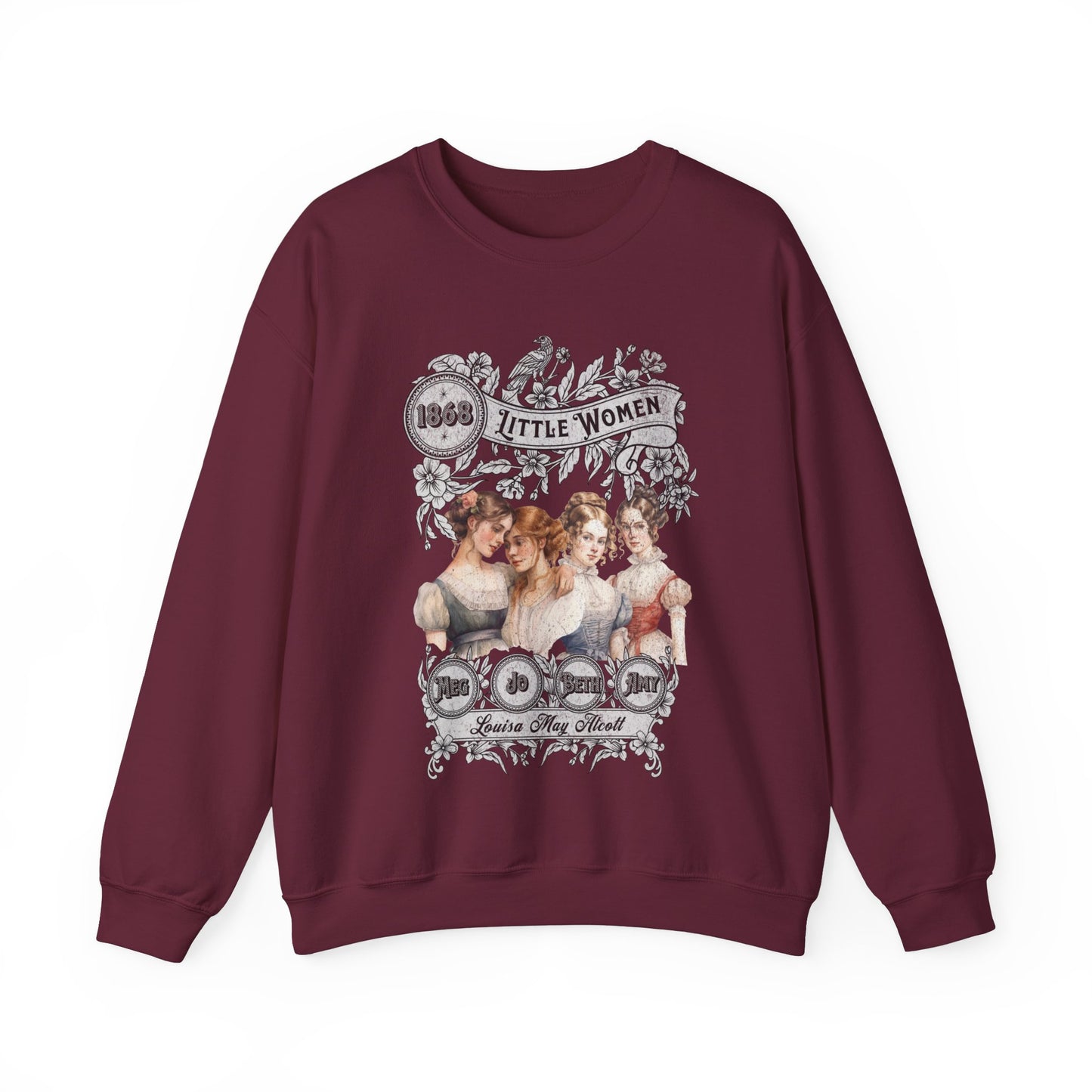 Little Women Sweatshirt, Louisa May Alcott Historical Romance Sweater, Bookish Literary Fan Art Gift, Gift for Her, Bookclub Crewneck Shirt Sweatshirt Printify S Maroon