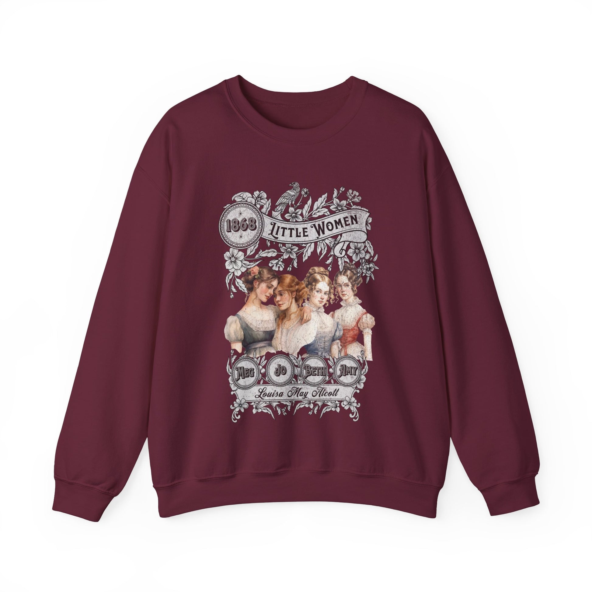 Little Women Sweatshirt, Louisa May Alcott Historical Romance Sweater, Bookish Literary Fan Art Gift, Gift for Her, Bookclub Crewneck Shirt Sweatshirt Printify S Maroon
