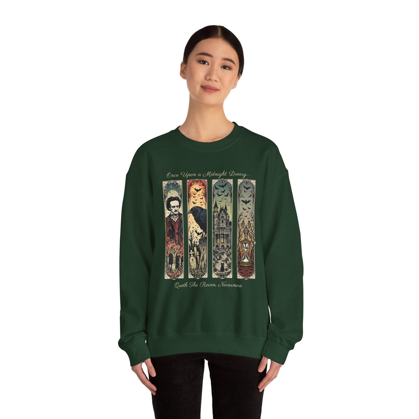 Edgar Allan Poe Sweatshirt The Raven Nevermore Gothic Horror Sweater Dark Academia Macabre Halloween Gift for Book Lovers Birthday Christmas