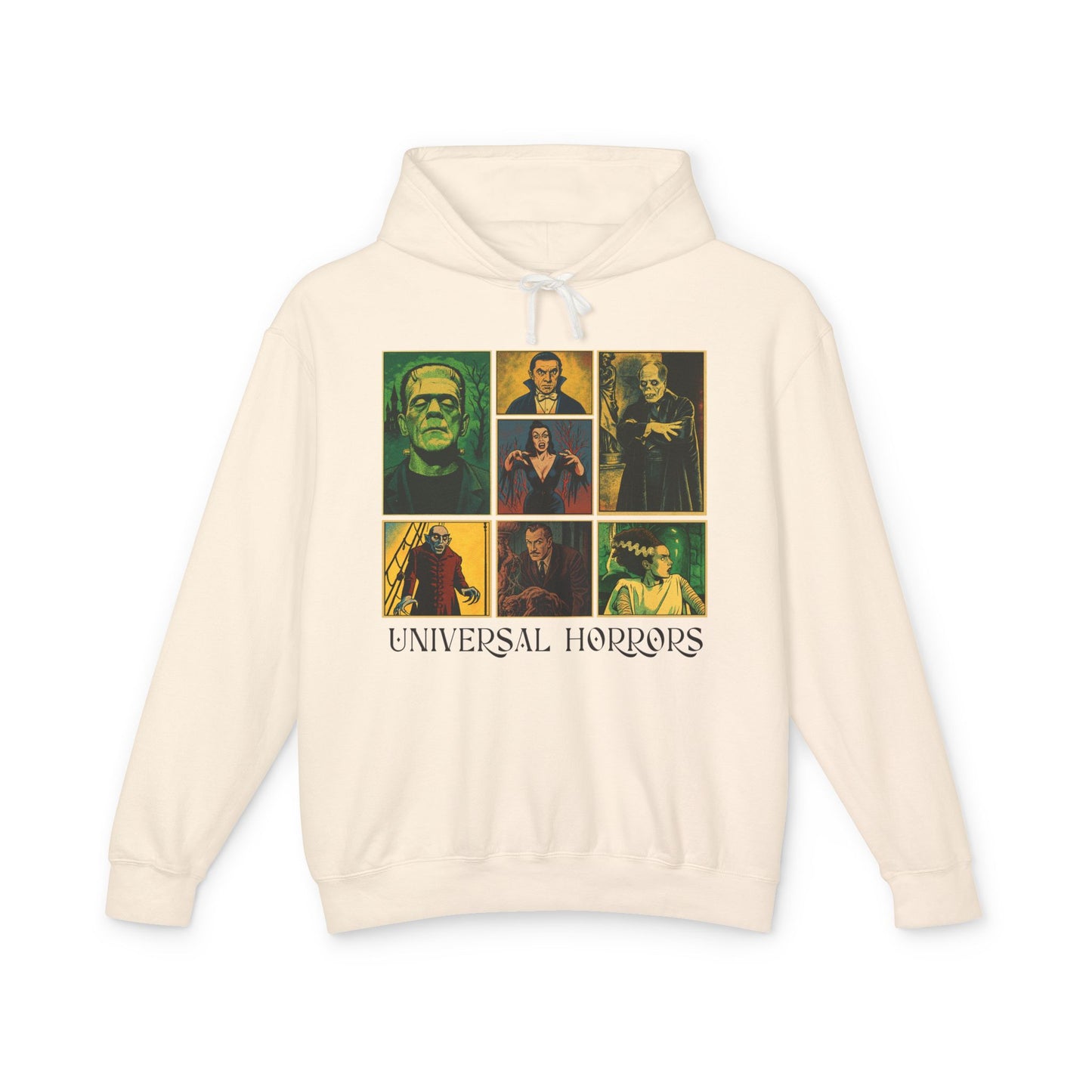 Universal Horrors Unisex Hooded Sweatshirt - Spooky Apparel for Halloween, Horror Fans, Movie Lovers, Cozy Wear, Gift Hoodie Printify S Ivory
