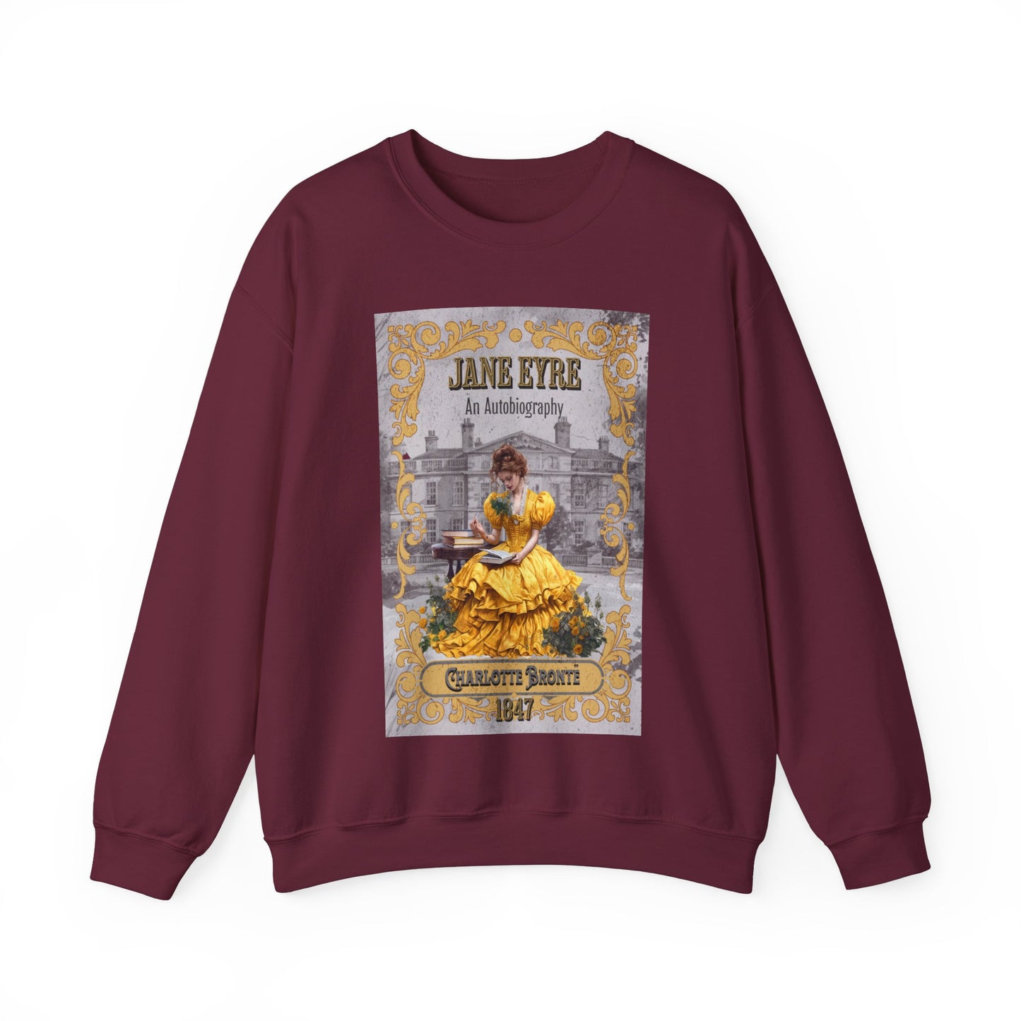 Jane Eyre Sweatshirt, Charlotte Brontë Historical Romance Sweater, Bookish Literary Brontë Sisters Fan Art Gift, Gift for Her, Readers, Sweatshirt Printify S Maroon