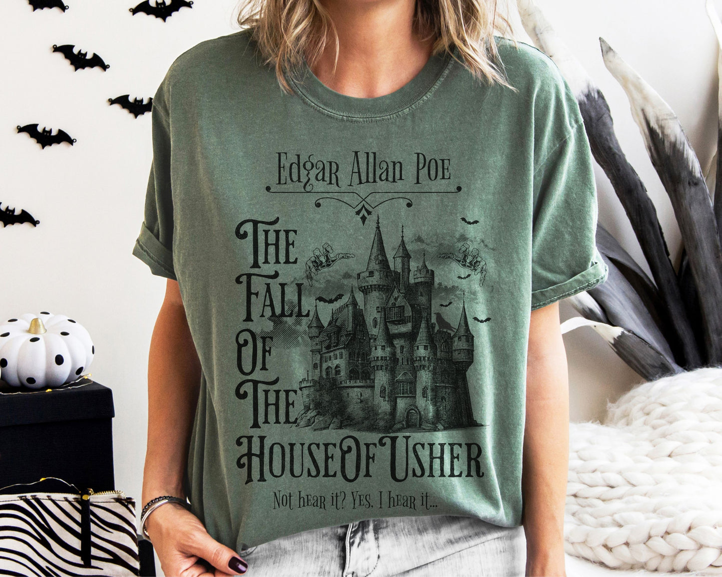 Edgar Allan Poe Shirt, The Fall of the House of Usher Tee, Book Lover Shirt, Halloween, Fall, Gothic, Light Academia, Comfort Colours TShirt T-Shirt Printify