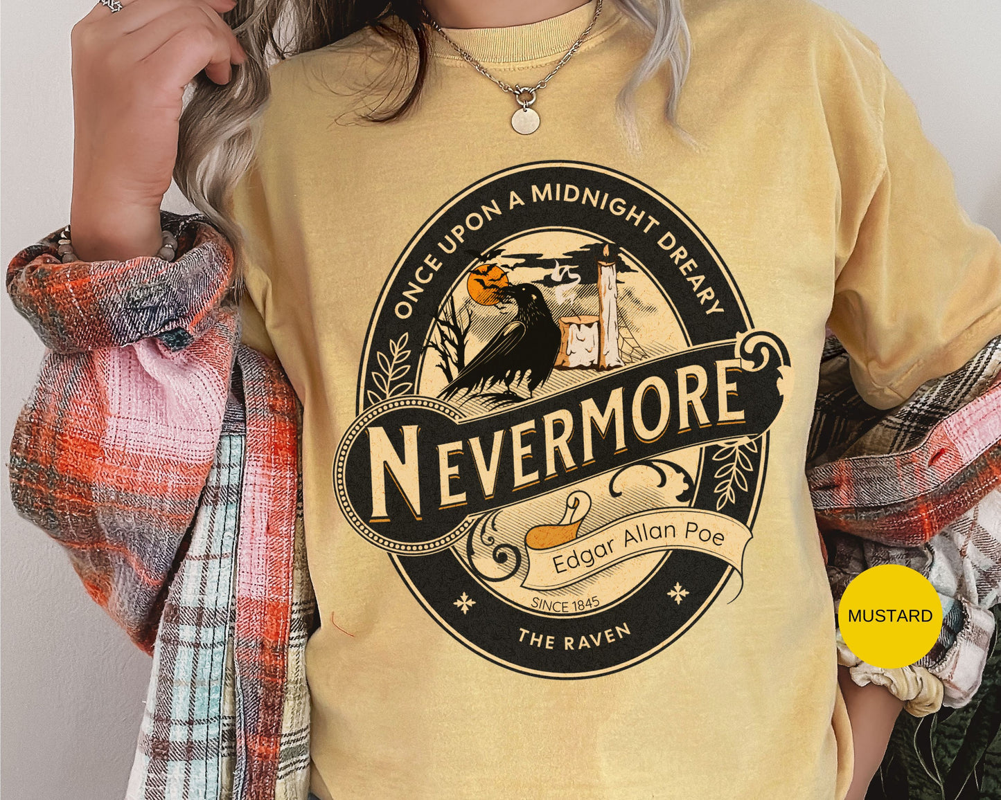 Edgar Allan Poe Shirt, Nevermore The Raven Tee, Book Lover Shirt, Halloween, Gothic, Goblincore Gift, Light Academia, Comfort Colours TShirt T-Shirt Printify