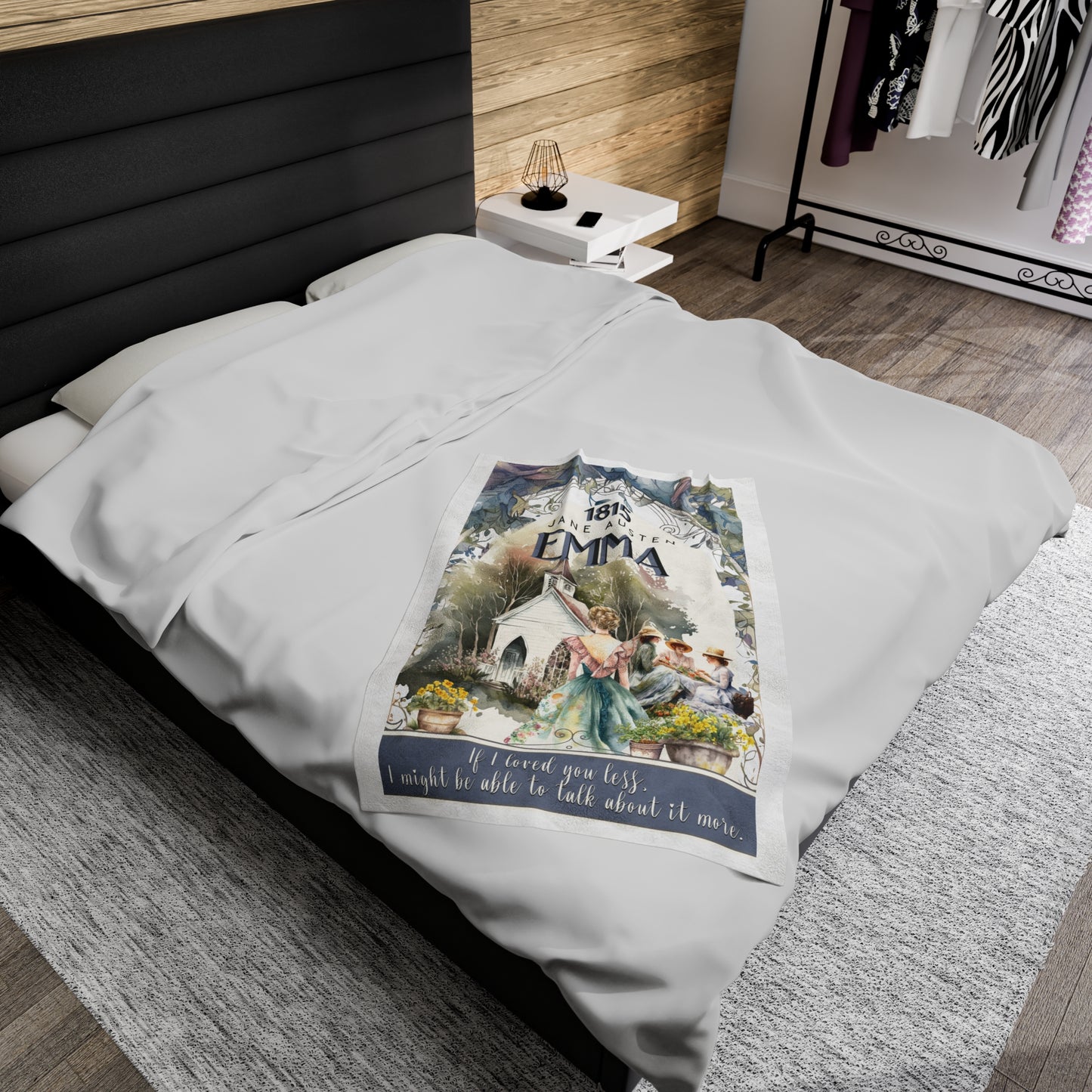 Jane Austen Plush Throw Blanket, Emma Historical Romance Gift, Bookish Literary Jane Austen Fan Art Gift, Gift for Her, Bookclub Gift All Over Prints Printify