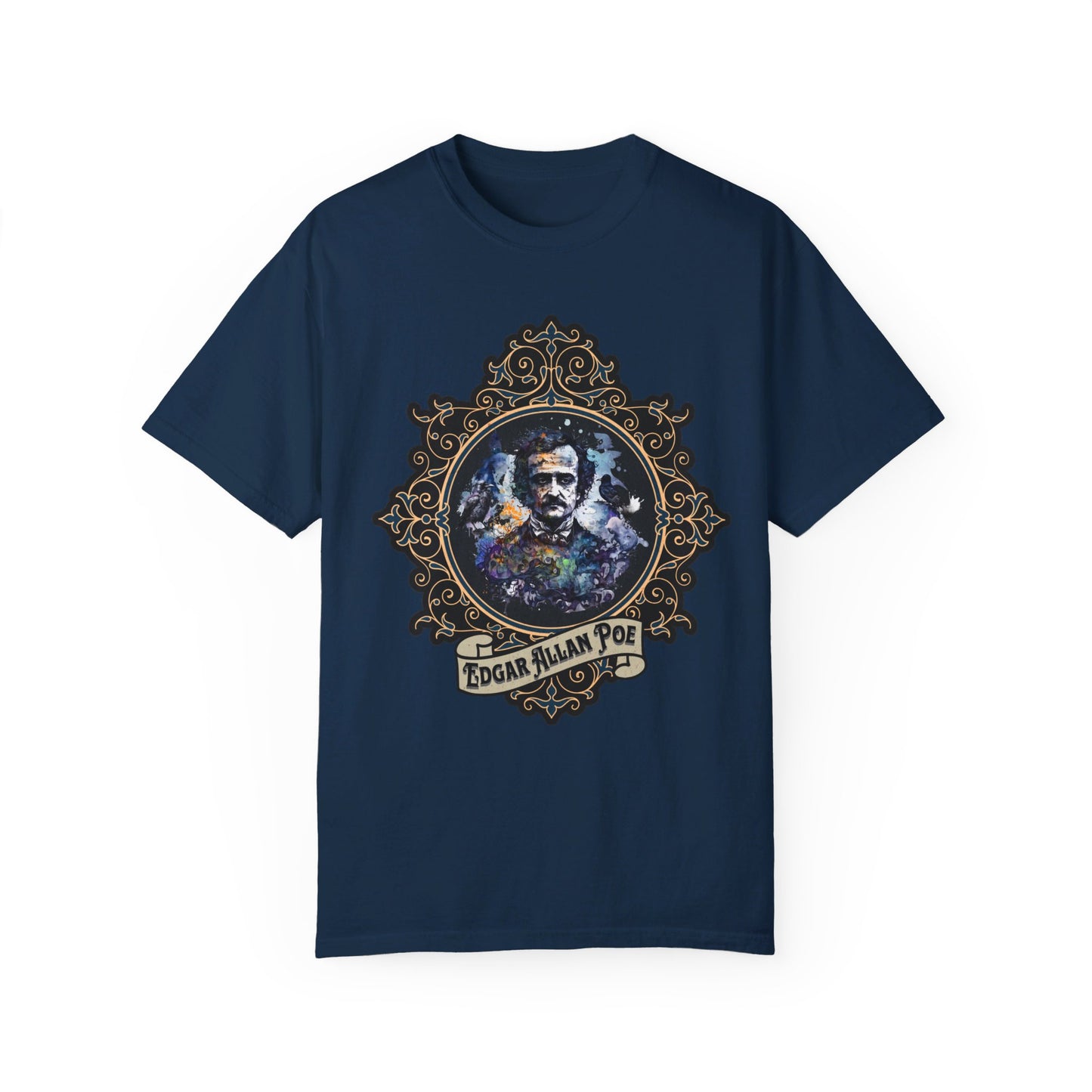 Edgar Allan Poe Shirt, Poet, Poetry Lover Tee, Book, Reading Lover Shirt, Halloween, Gothic, Light Academia Gifts, Comfort Colours TShirt T-Shirt Printify True Navy S