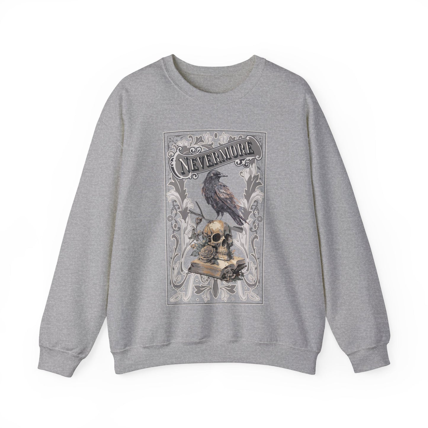 Edgar Allan Poe, Nevermore The Raven Sweatshirt, Book Lover, Halloween, Haunting Gothic Gift, Light, Dark Academia, Horror Movie Sweater Sweatshirt Printify S Sport Grey