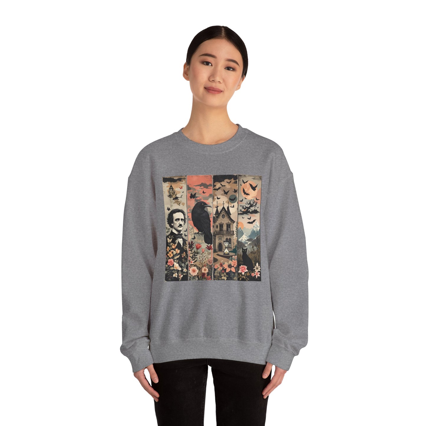 Edgar Allan Poe Sweatshirt The Raven Nevermore Gothic Horror Sweater Dark Academia Macabre Halloween Gift for Book Lovers Birthday Christmas