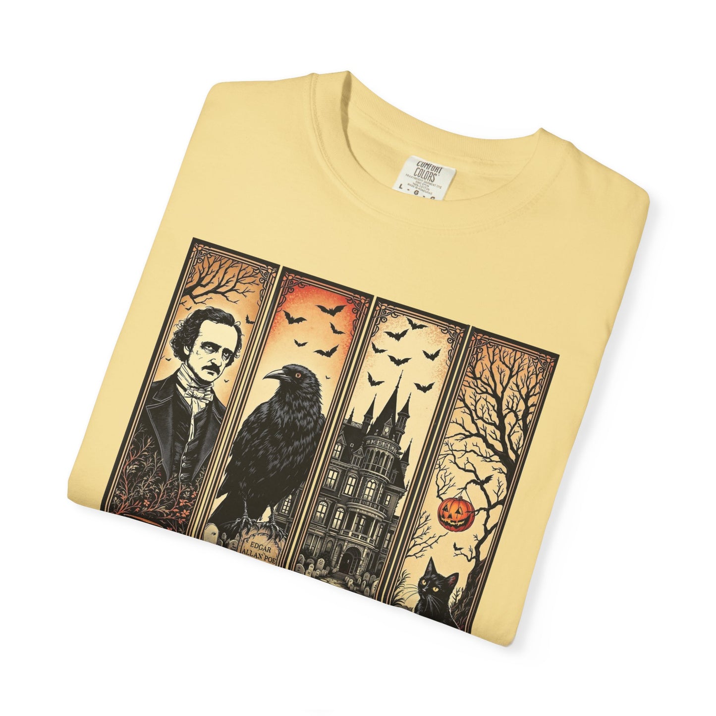 Edgar Allan Poe T-Shirt Gothic Graphic Tee The Raven Nevermore Quote Horror Literature Shirt Dark Academia Aesthetic Halloween Party Gift