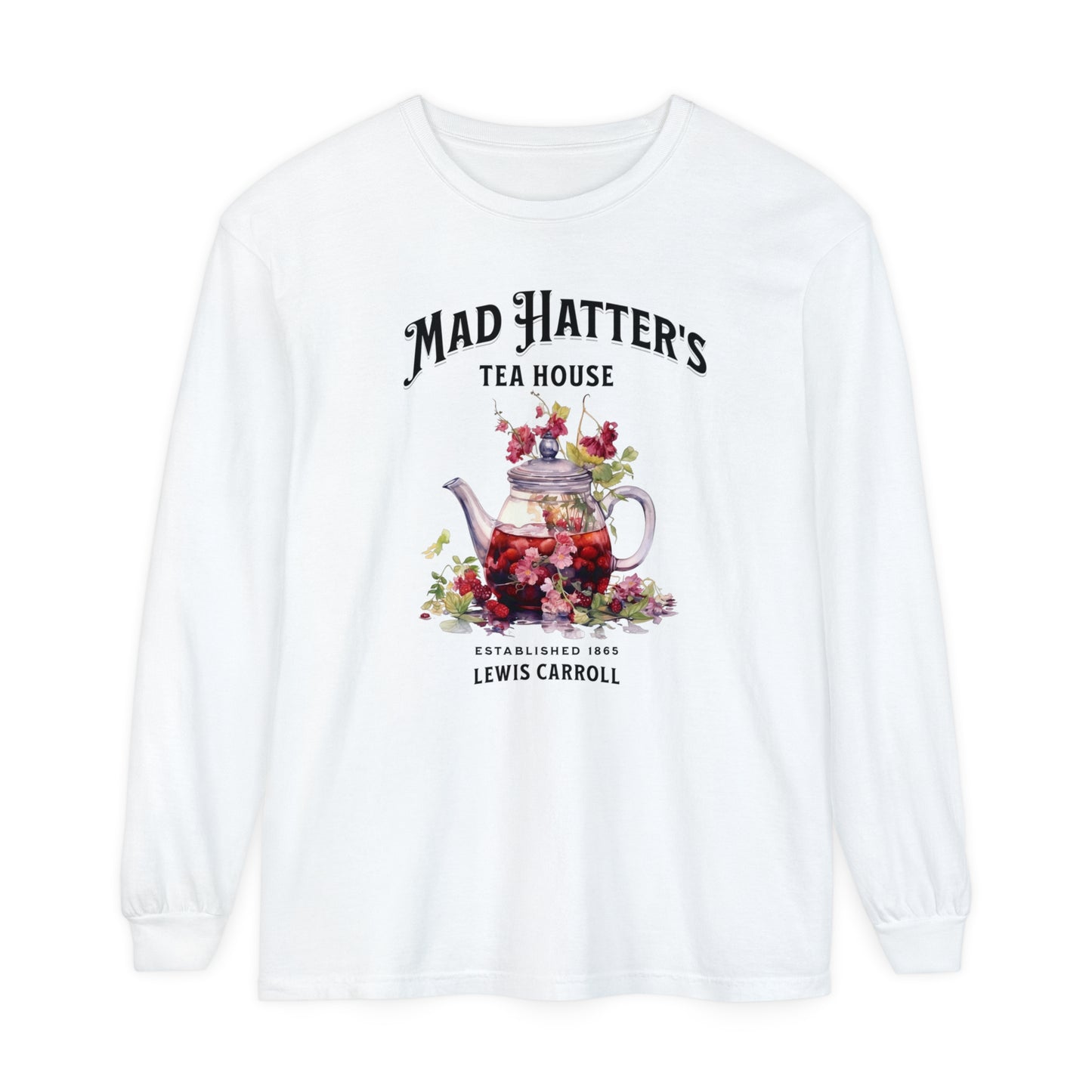 Mad Hatter's Tea Long Sleeve Shirt Alice In Wonderland Lewis Carroll Whimsigoth Academia TShirt Mad Hatter Tea Party Tee Bookish Booktok Long-sleeve Printify White S