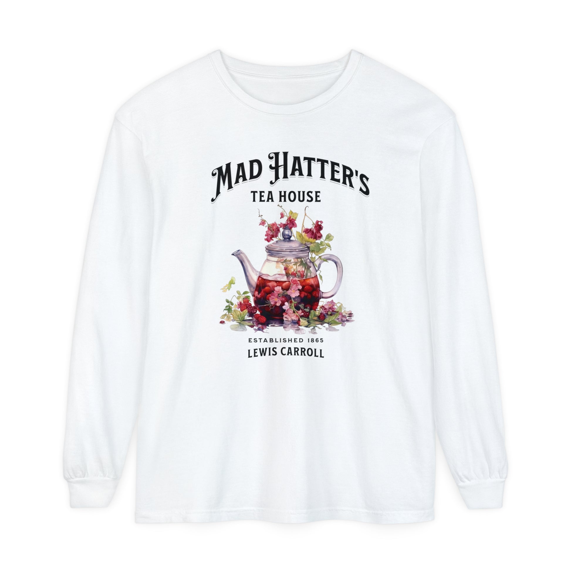 Mad Hatter's Tea Long Sleeve Shirt Alice In Wonderland Lewis Carroll Whimsigoth Academia TShirt Mad Hatter Tea Party Tee Bookish Booktok Long-sleeve Printify White S