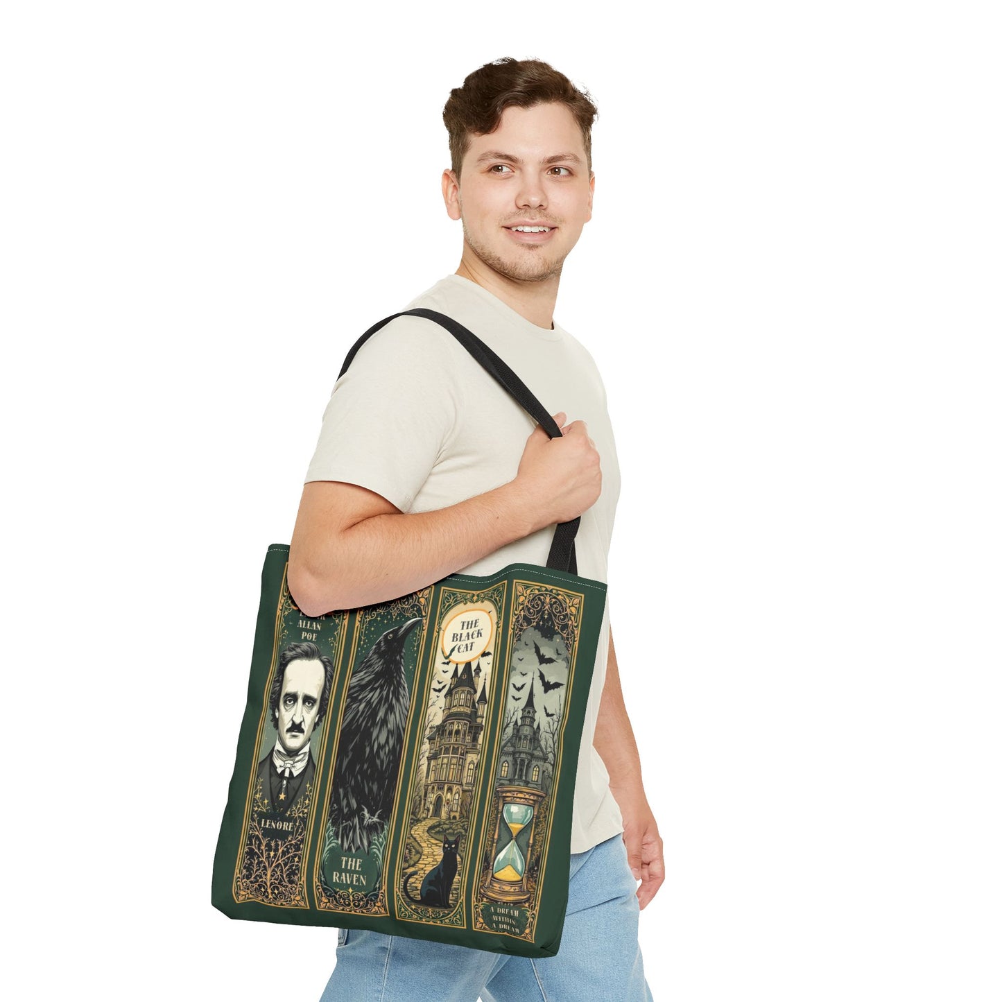 Edgar Allan Poe Tote Bag Gothic Literary Gift for Book Lover Dark Academia Macabre Accessory Halloween Tote Fall School Bag for Poetember Bags Printify