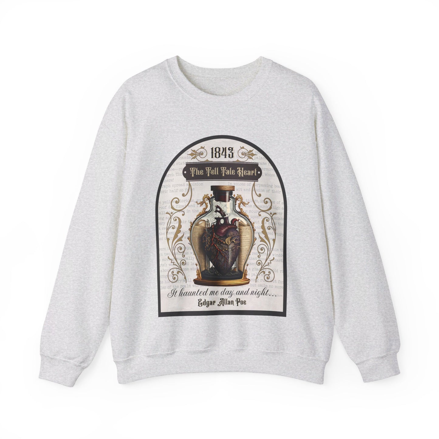 Edgar Allan Poe, The Tell Tale Heart Sweatshirt, Book Lover, Halloween, Haunting Gothic Gift, Light, Dark Academia, Horror Movie Sweater Sweatshirt Printify S Ash