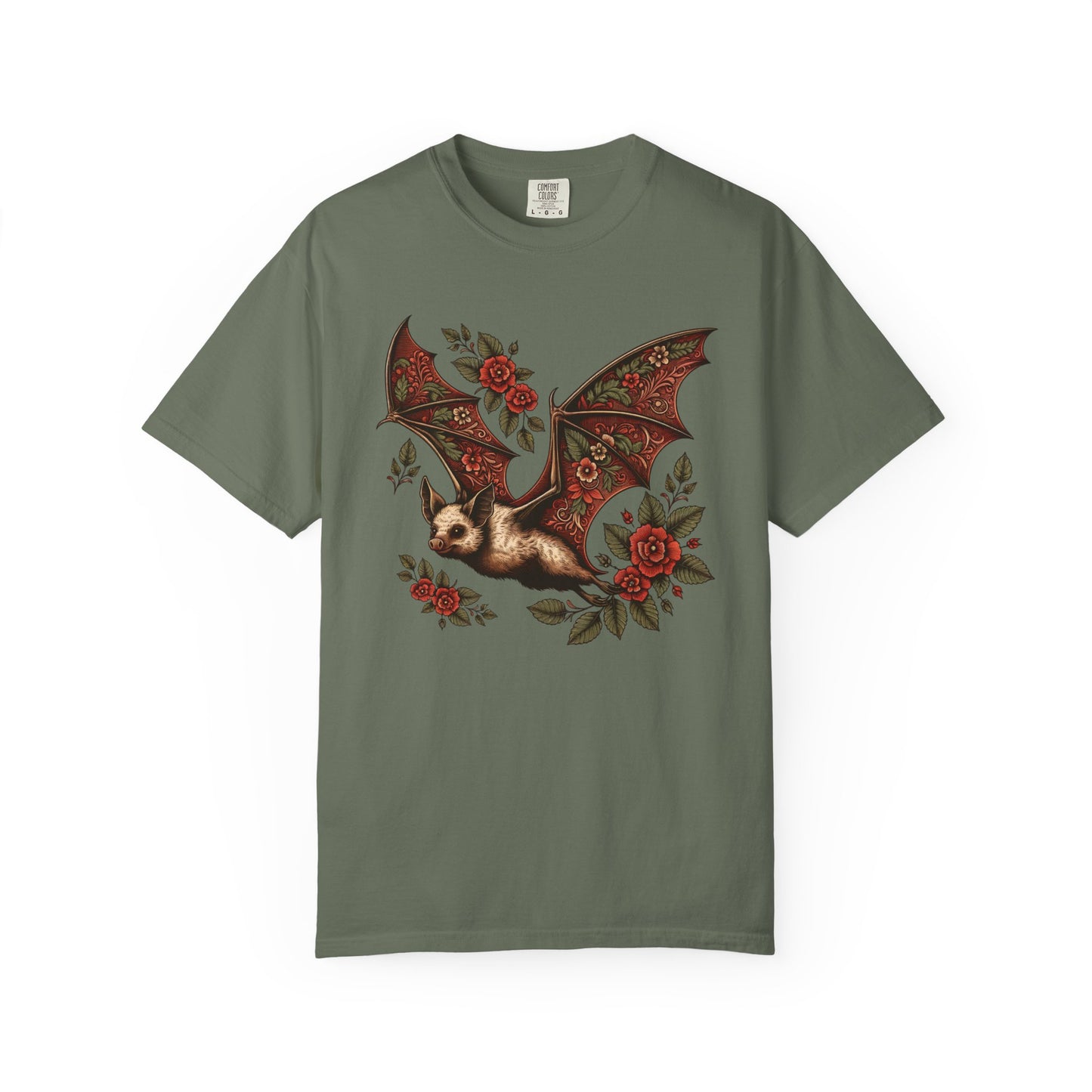 Vintage Bat TShirt Autumn Fall Style Bat Shirt For Halloween Party Spooky Vibes Witchy Dark Academia Comfort Colors Unisex Oversized Shirt T-Shirt Printify Moss S