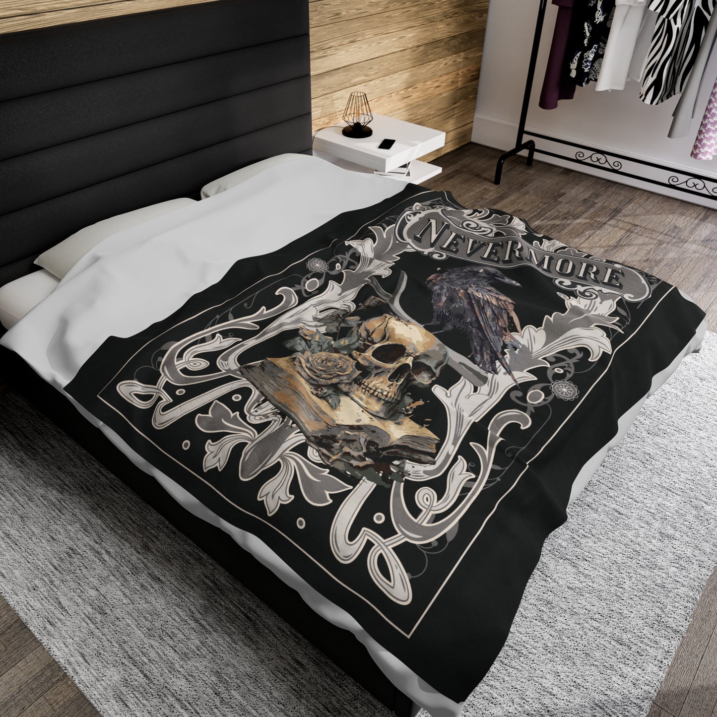 Edgar Allan Poe, Nevermore The Raven Throw Blanket, Book Lover Reading Blanket, Gothic, Light, Dark Academia, Horror Movie Watching Blanket All Over Prints Printify