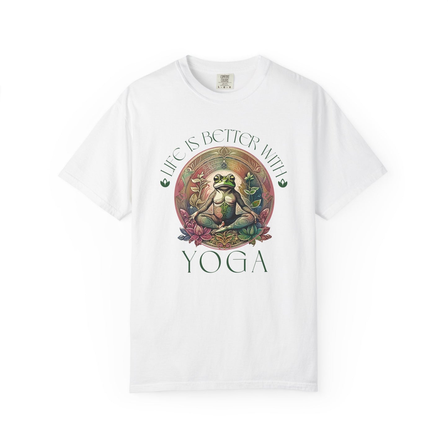 Green Yoga Frog Life Is Better With Yoga Unisex T-Shirt, Casual Wear, Highlander Fan Gift, T-Shirt Printify White S