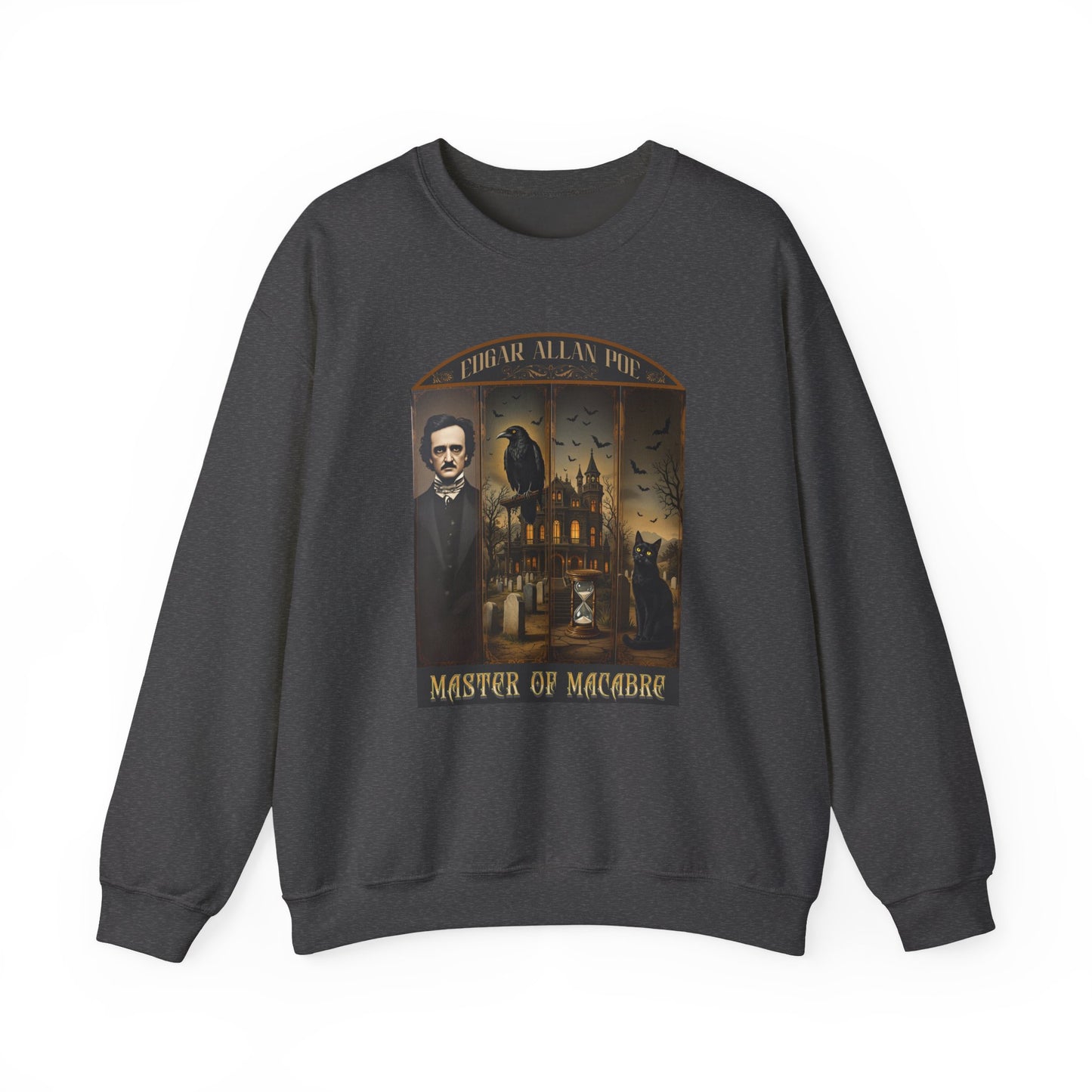 Edgar Allan Poe Sweatshirt The Raven Nevermore Gothic Horror Sweater Dark Academia Macabre Halloween Gift for Book Lovers Birthday Christmas Sweatshirt Printify Dark Heather S