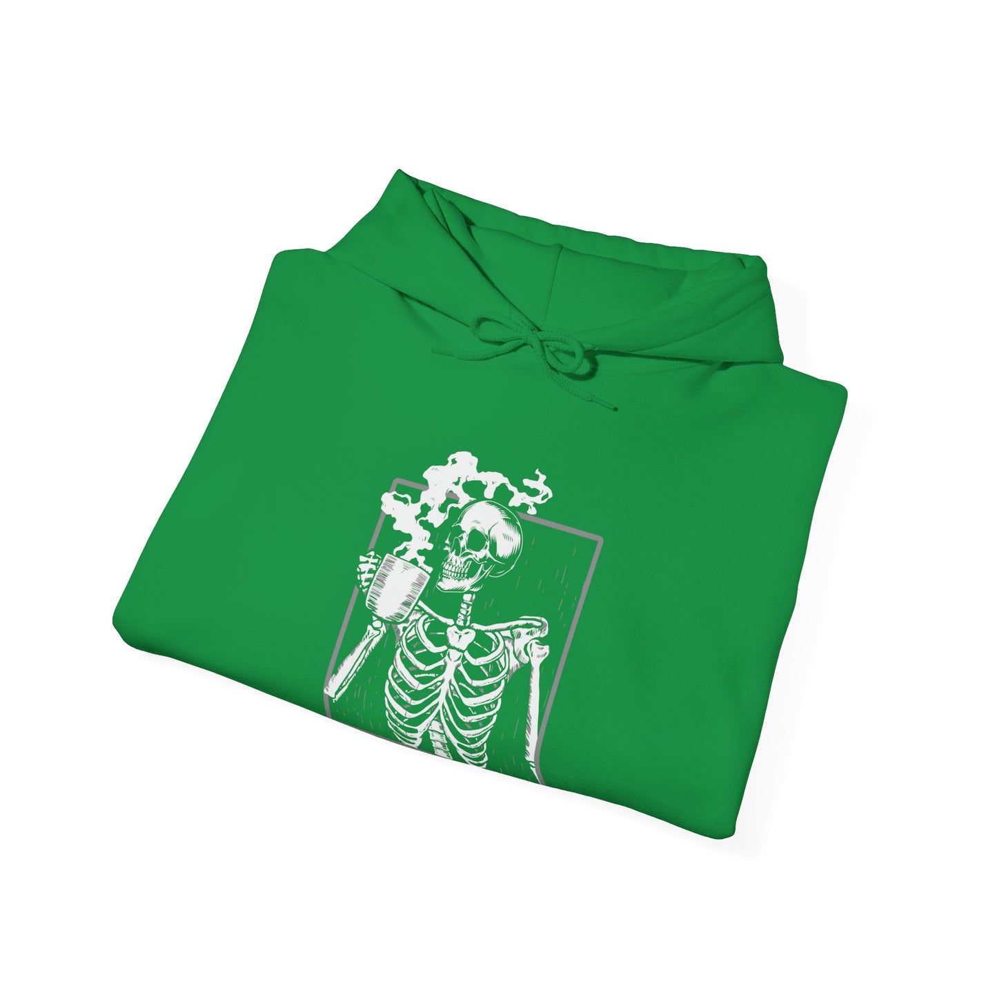 Halloween Skeleton Hoodie, Funny Coffee Drinking Skeleton, Spooky Season Sweater, Trick or Treating Shirt, Warm Halloween Party Hoodie Hoodie Printify